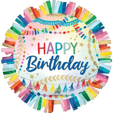 Foil Balloon - Shape - Streamers Fringe - "HAPPY Birthday"